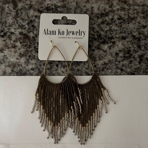 Alam Ko Gold and Silver Beaded Fringe Earrings
